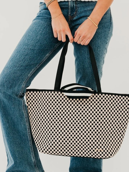 Pretty Simple Handbags - Pretty Simple Woven Tiffany Organizer Tote Bag Vegan Leather Checkered Black
